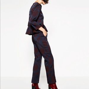 Zara Jacquard High-Waist Wide Leg Cropped Trousers